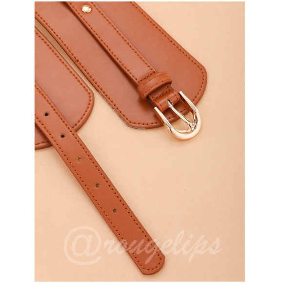 PU Wide Brown Belt Gold Tone Buckle - Picture 3 of 11